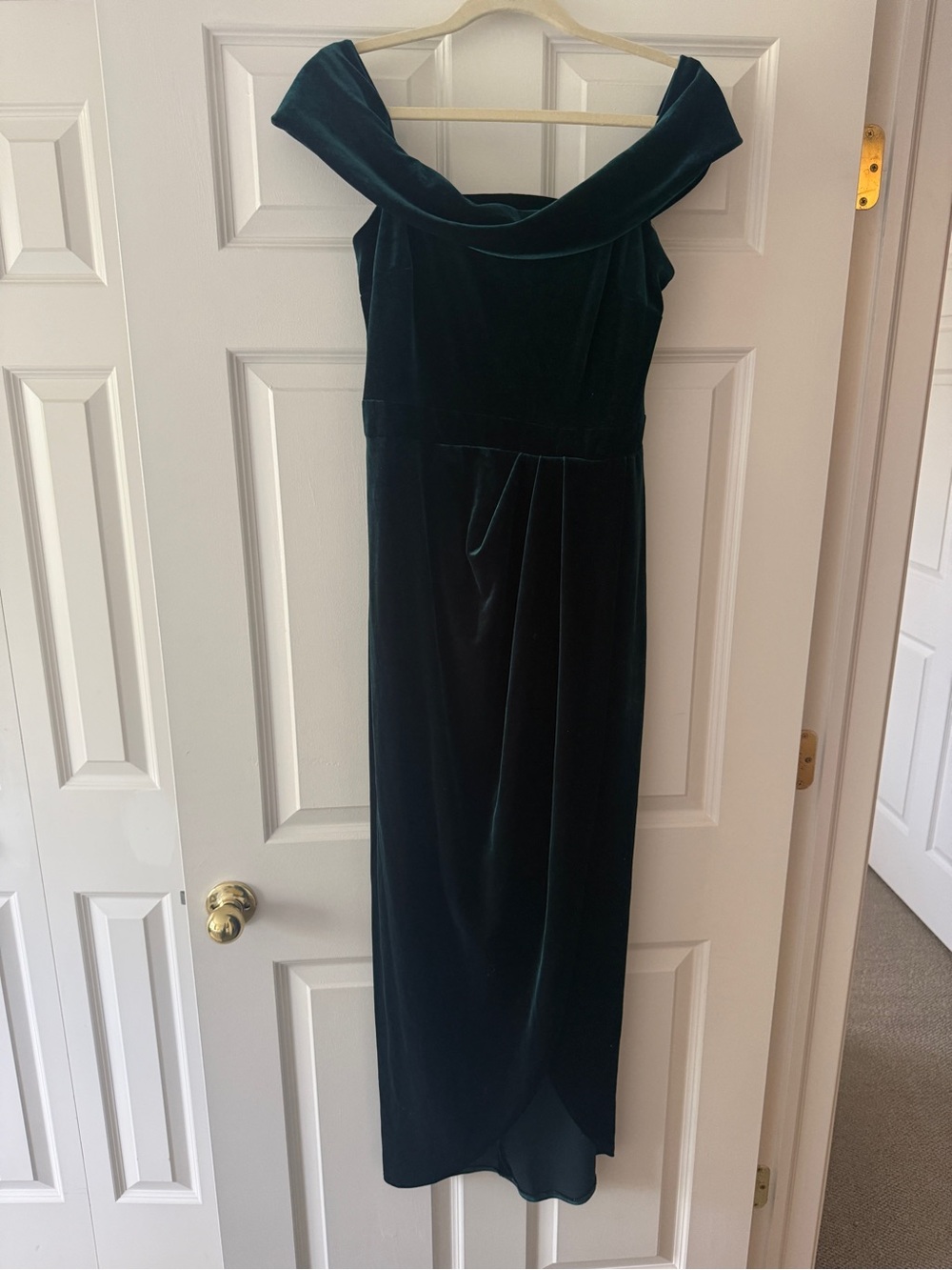 BHLDN One-Shoulder Velvet Gown in Deep Teal Green